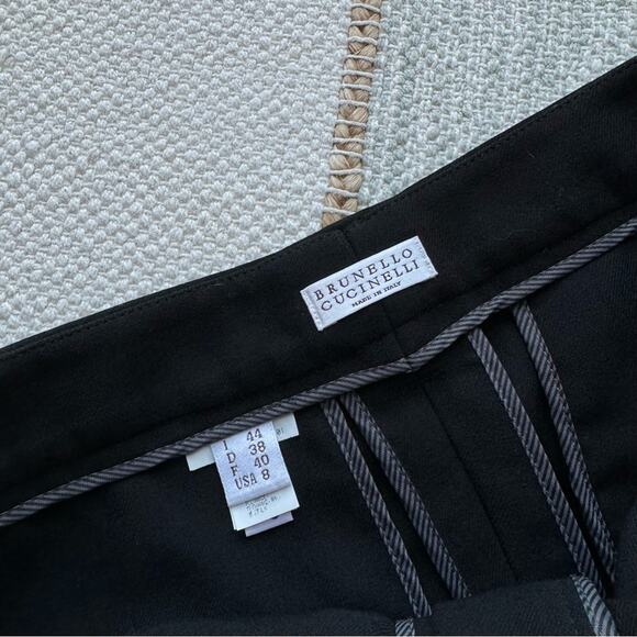 Brunello Cucinelli Black Virgin Wool Blend High Rise Pleated Trousers Women’s 8 - Picture 8 of 9